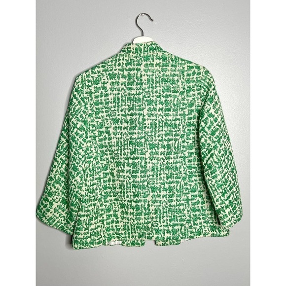 ZARA Basic Jacquard Tweed Single Button Blazer Jacket in Green/White Women's XS - Picture 8 of 8